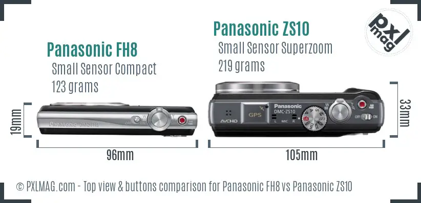 Panasonic FH8 vs Panasonic ZS10 top view buttons comparison