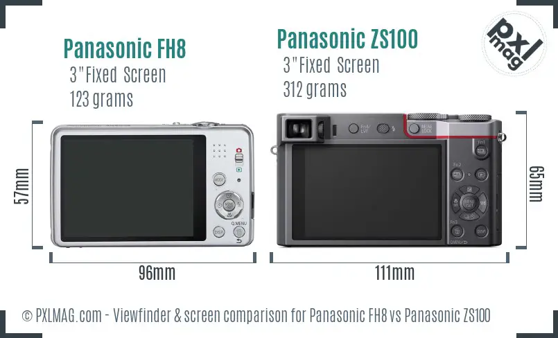 Panasonic FH8 vs Panasonic ZS100 Screen and Viewfinder comparison