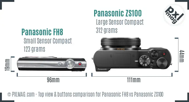Panasonic FH8 vs Panasonic ZS100 top view buttons comparison