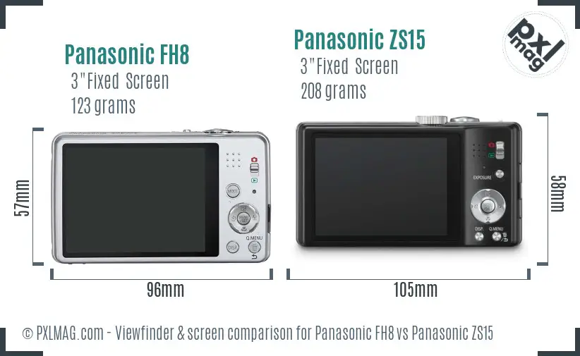 Panasonic FH8 vs Panasonic ZS15 Screen and Viewfinder comparison