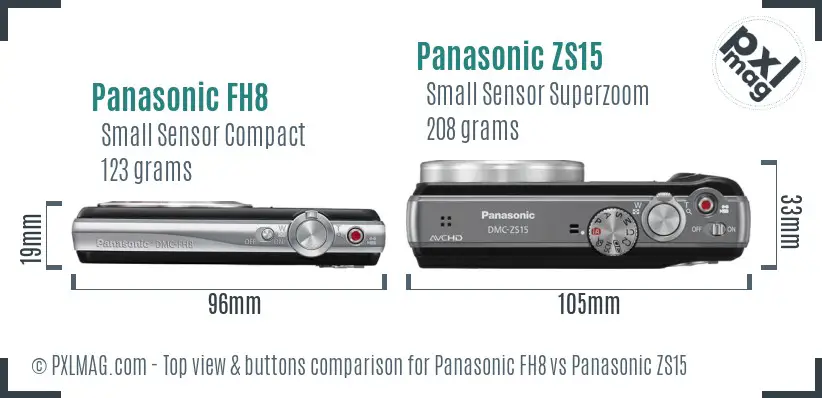 Panasonic FH8 vs Panasonic ZS15 top view buttons comparison