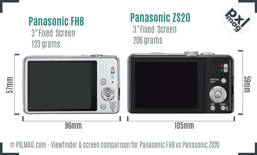 Panasonic FH8 vs Panasonic ZS20 Screen and Viewfinder comparison