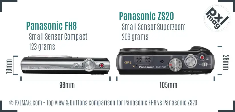 Panasonic FH8 vs Panasonic ZS20 top view buttons comparison