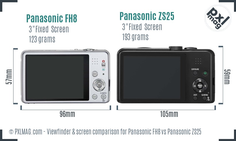 Panasonic FH8 vs Panasonic ZS25 Screen and Viewfinder comparison