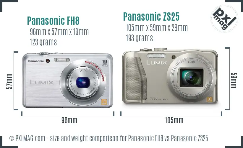 Panasonic FH8 vs Panasonic ZS25 size comparison