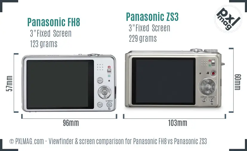 Panasonic FH8 vs Panasonic ZS3 Screen and Viewfinder comparison