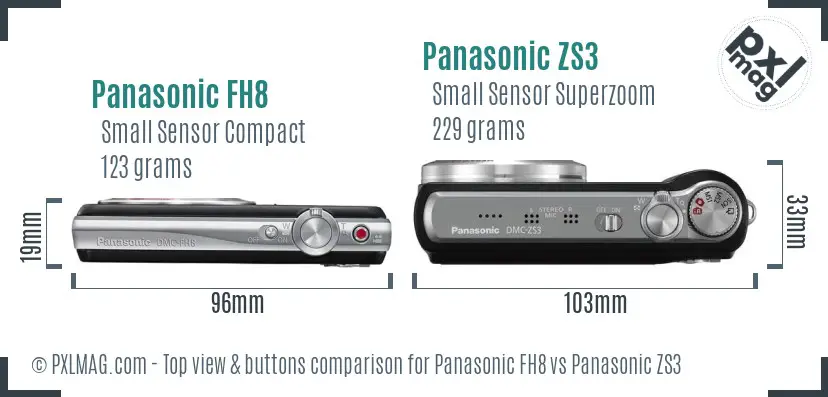Panasonic FH8 vs Panasonic ZS3 top view buttons comparison
