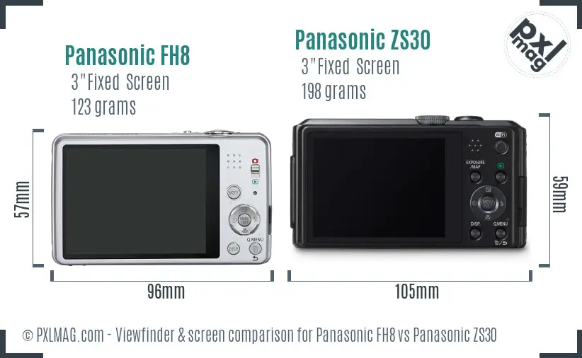 Panasonic FH8 vs Panasonic ZS30 Screen and Viewfinder comparison