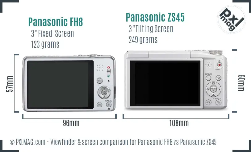 Panasonic FH8 vs Panasonic ZS45 Screen and Viewfinder comparison