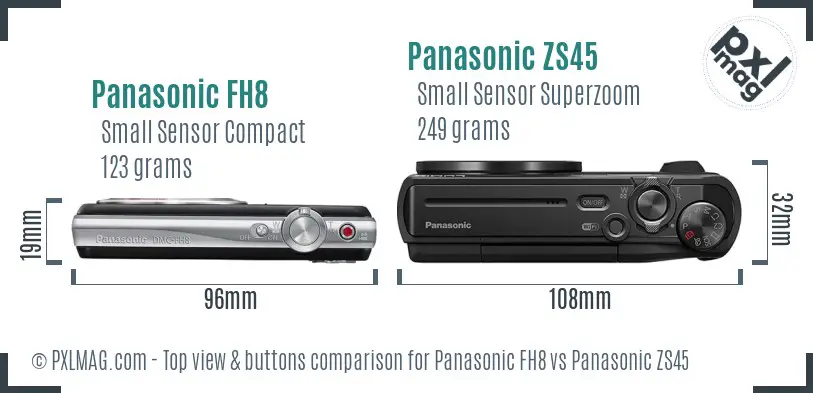 Panasonic FH8 vs Panasonic ZS45 top view buttons comparison