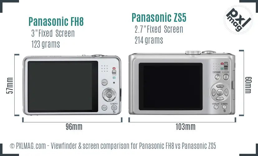 Panasonic FH8 vs Panasonic ZS5 Screen and Viewfinder comparison