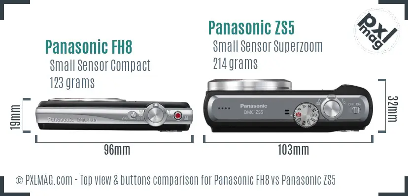 Panasonic FH8 vs Panasonic ZS5 top view buttons comparison