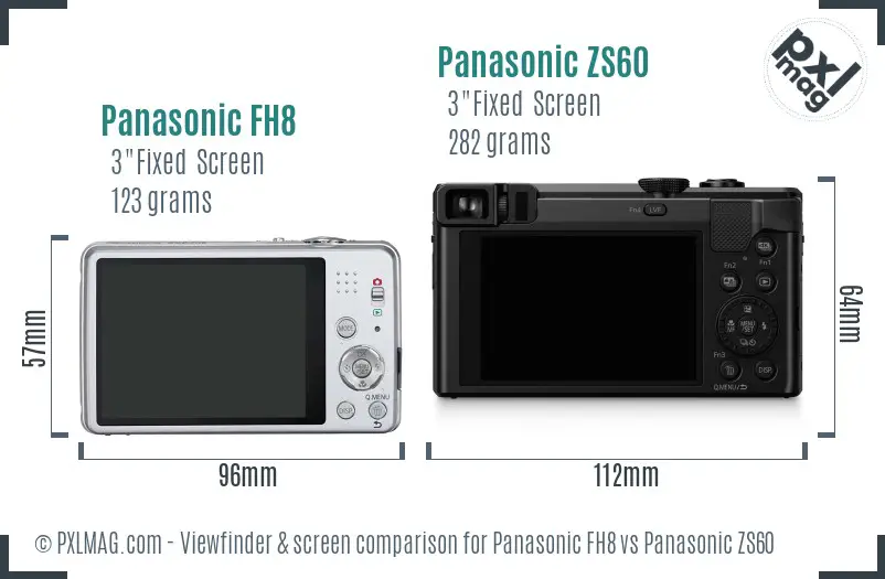 Panasonic FH8 vs Panasonic ZS60 Screen and Viewfinder comparison