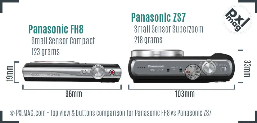 Panasonic FH8 vs Panasonic ZS7 top view buttons comparison