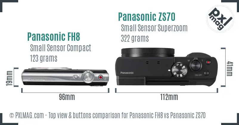 Panasonic FH8 vs Panasonic ZS70 top view buttons comparison