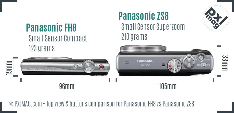 Panasonic FH8 vs Panasonic ZS8 top view buttons comparison