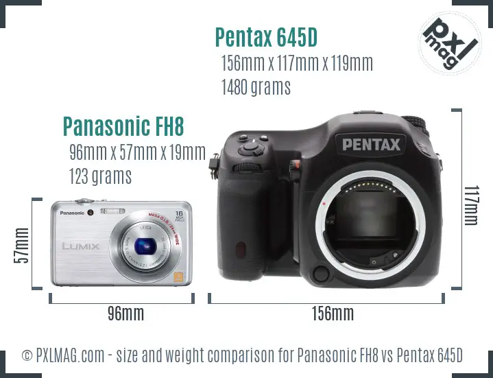Panasonic FH8 vs Pentax 645D size comparison