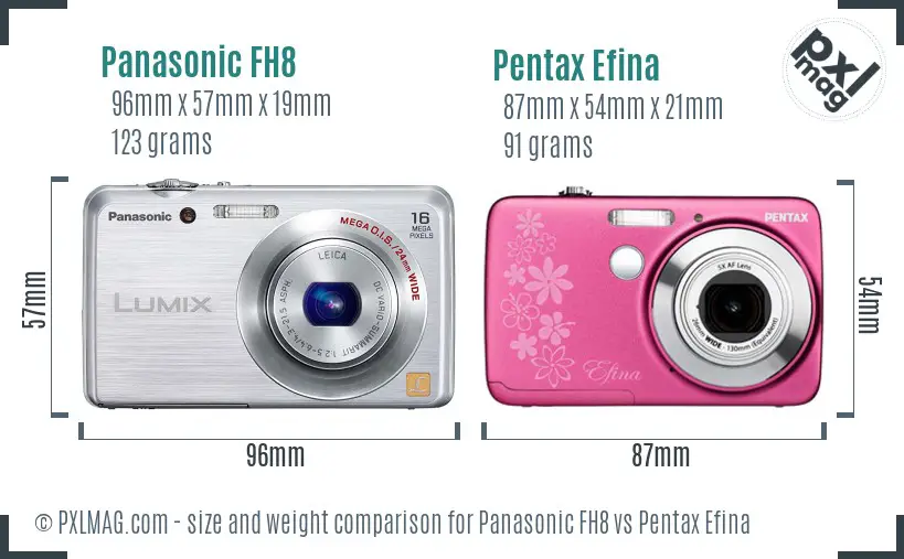 Panasonic FH8 vs Pentax Efina size comparison