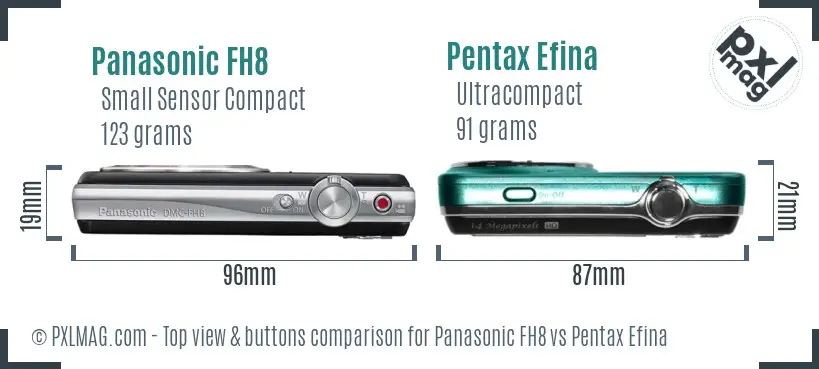Panasonic FH8 vs Pentax Efina top view buttons comparison