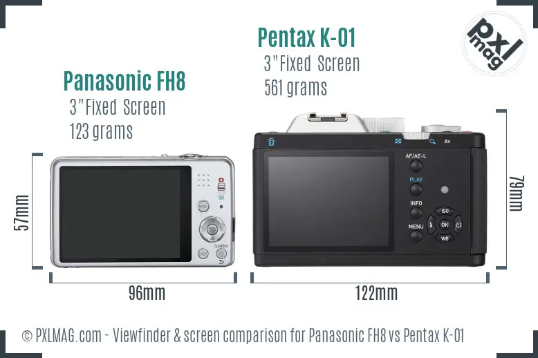 Panasonic FH8 vs Pentax K-01 Screen and Viewfinder comparison