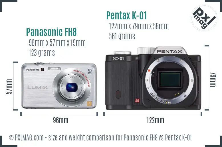 Panasonic FH8 vs Pentax K-01 size comparison