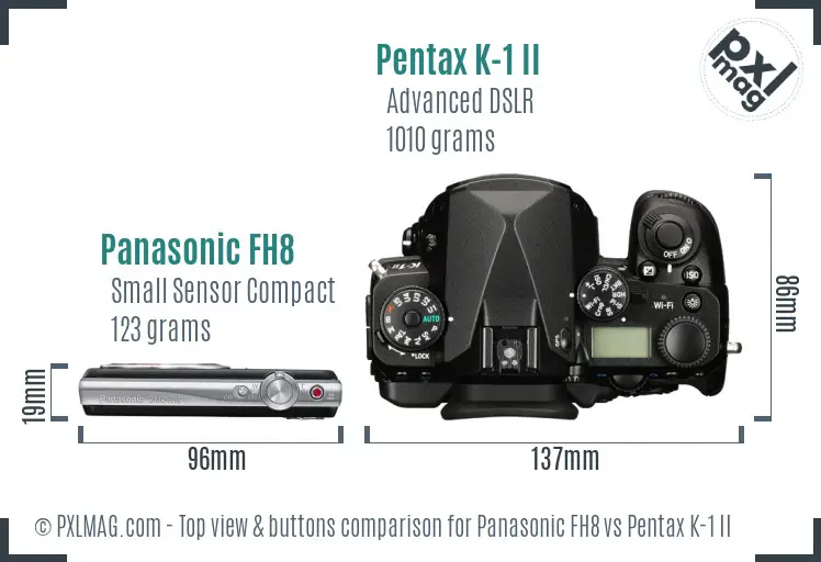 Panasonic FH8 vs Pentax K-1 II top view buttons comparison