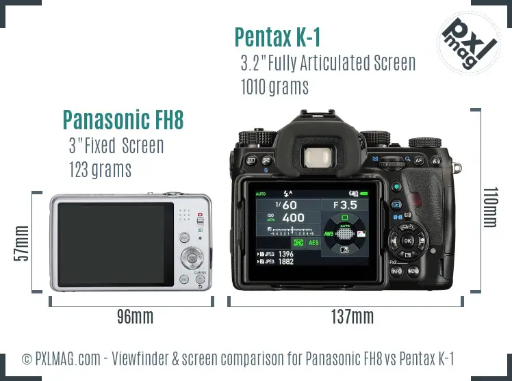 Panasonic FH8 vs Pentax K-1 Screen and Viewfinder comparison
