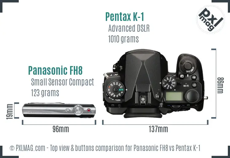 Panasonic FH8 vs Pentax K-1 top view buttons comparison