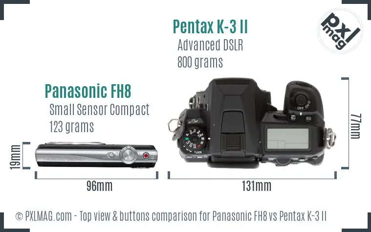 Panasonic FH8 vs Pentax K-3 II top view buttons comparison