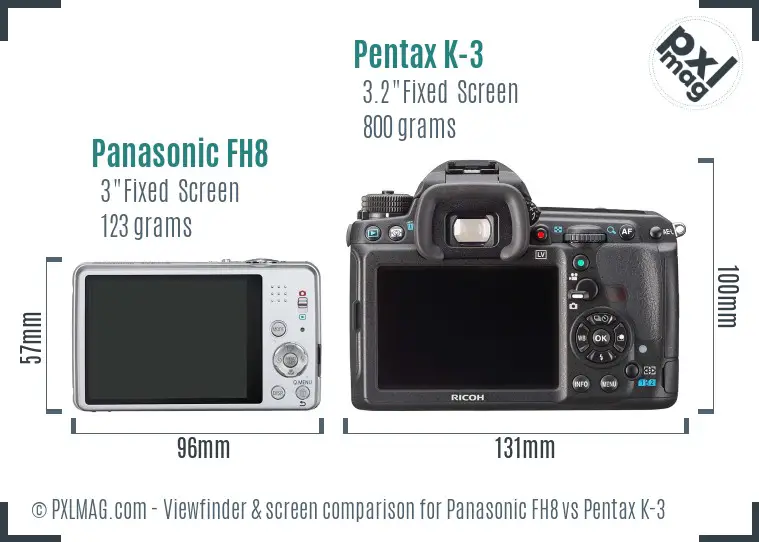 Panasonic FH8 vs Pentax K-3 Screen and Viewfinder comparison