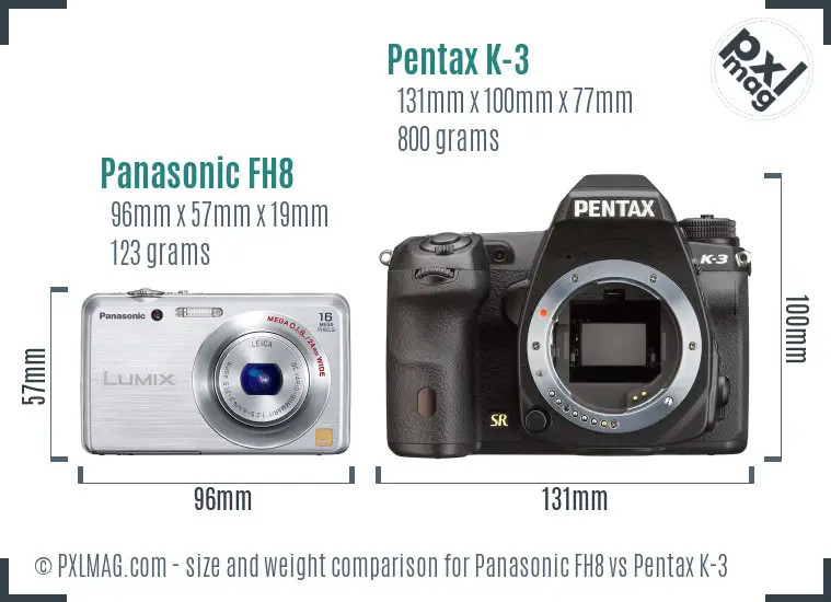 Panasonic FH8 vs Pentax K-3 size comparison