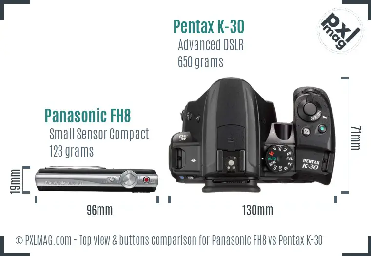 Panasonic FH8 vs Pentax K-30 top view buttons comparison