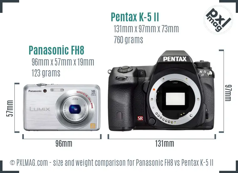 Panasonic FH8 vs Pentax K-5 II size comparison