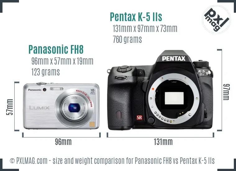 Panasonic FH8 vs Pentax K-5 IIs size comparison