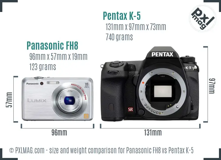 Panasonic FH8 vs Pentax K-5 size comparison