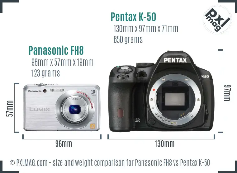 Panasonic FH8 vs Pentax K-50 size comparison