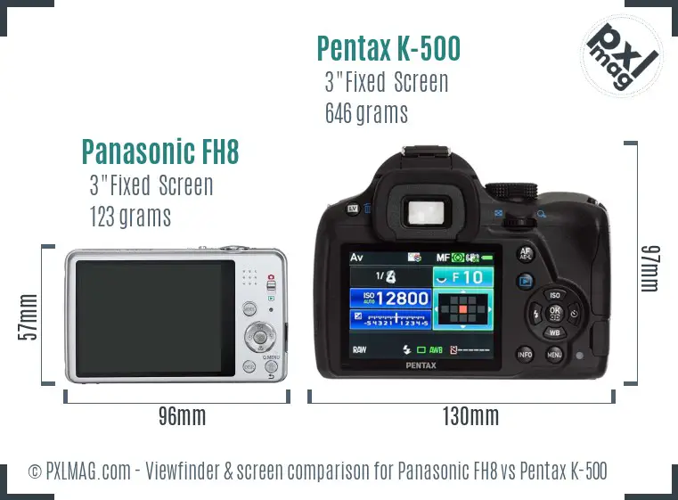 Panasonic FH8 vs Pentax K-500 Screen and Viewfinder comparison