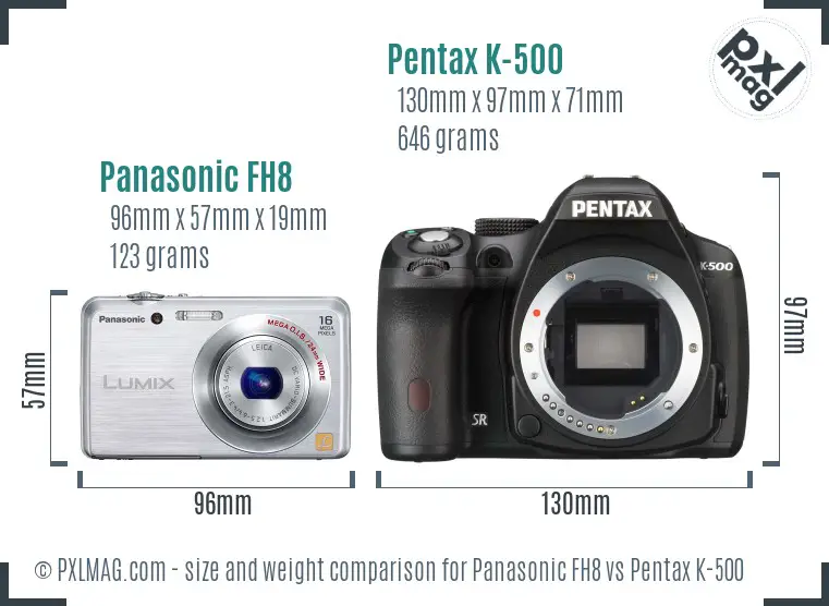 Panasonic FH8 vs Pentax K-500 size comparison