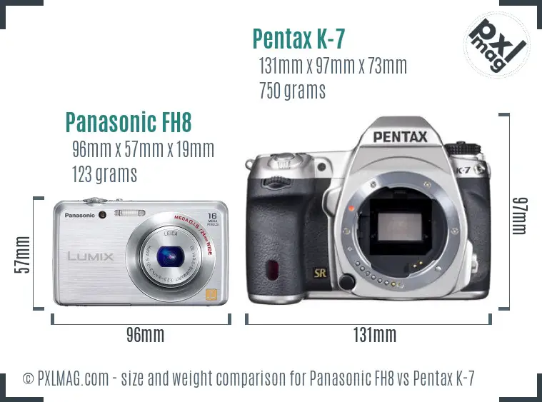 Panasonic FH8 vs Pentax K-7 size comparison