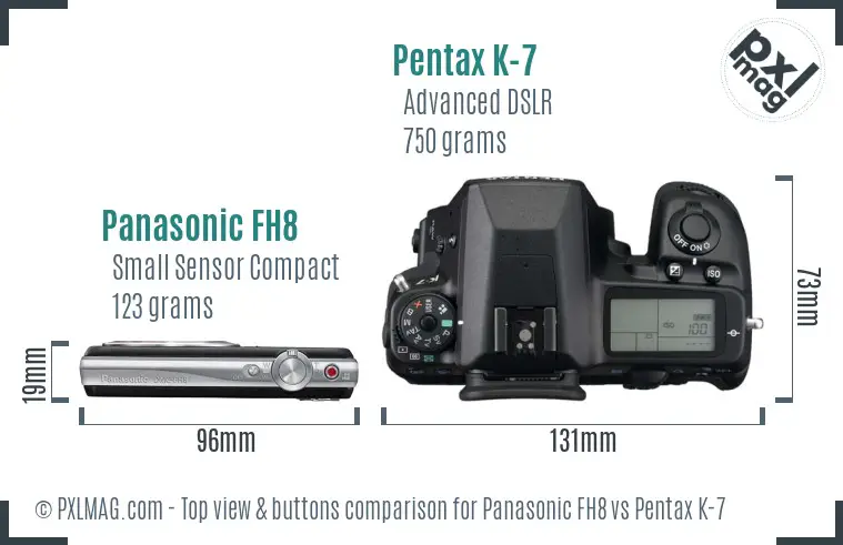 Panasonic FH8 vs Pentax K-7 top view buttons comparison