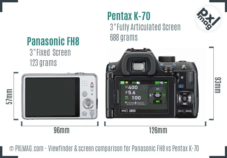 Panasonic FH8 vs Pentax K-70 Screen and Viewfinder comparison
