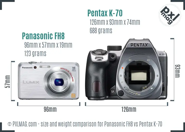 Panasonic FH8 vs Pentax K-70 size comparison