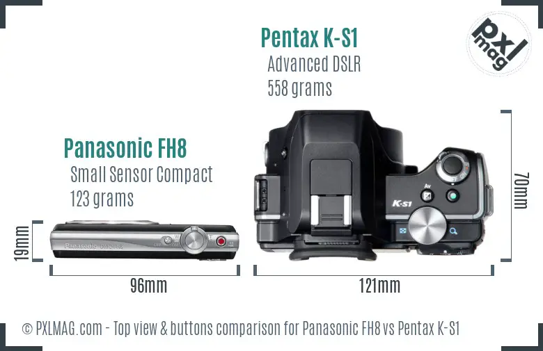 Panasonic FH8 vs Pentax K-S1 top view buttons comparison