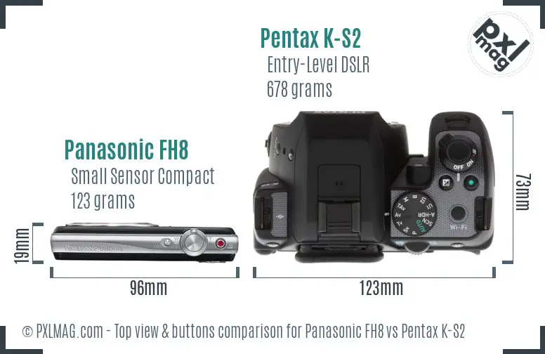 Panasonic FH8 vs Pentax K-S2 top view buttons comparison