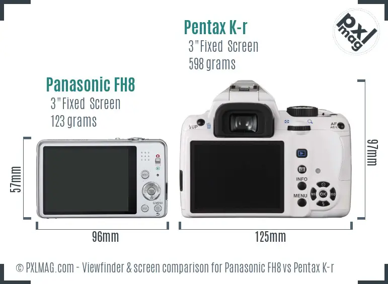 Panasonic FH8 vs Pentax K-r Screen and Viewfinder comparison