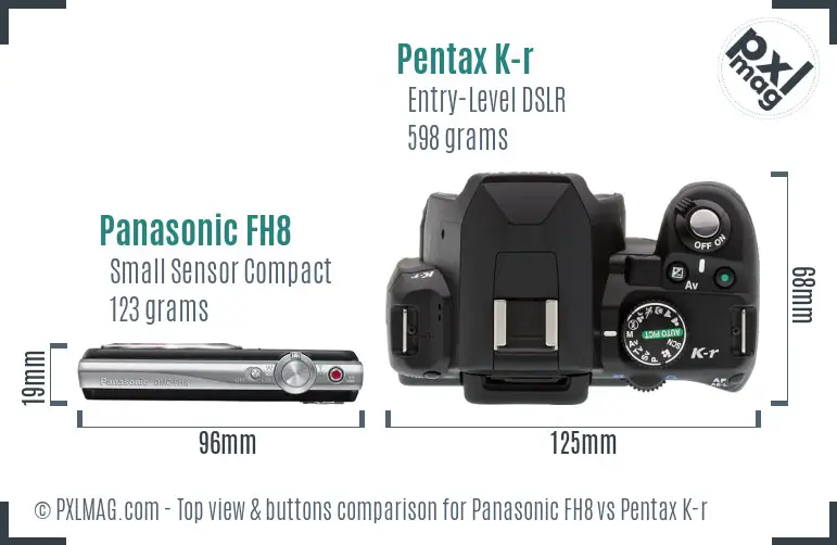 Panasonic FH8 vs Pentax K-r top view buttons comparison