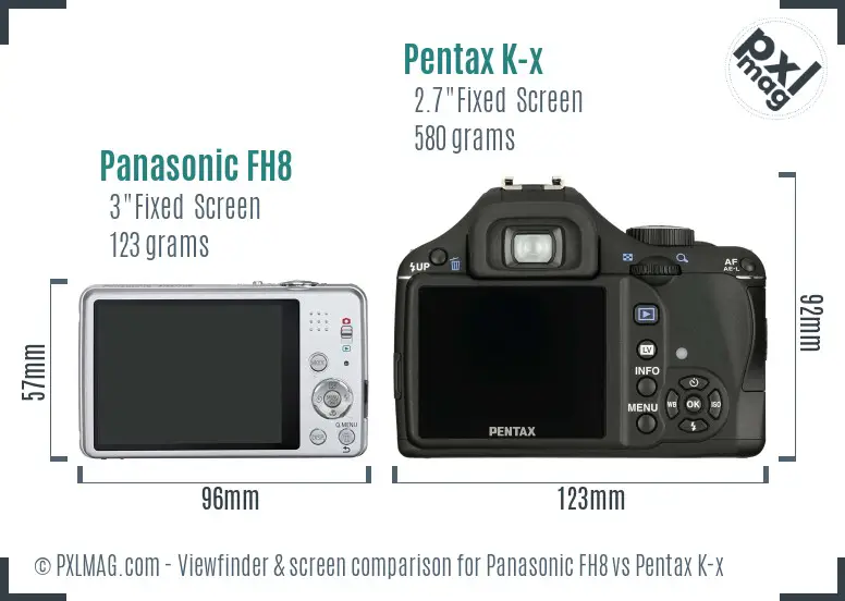 Panasonic FH8 vs Pentax K-x Screen and Viewfinder comparison