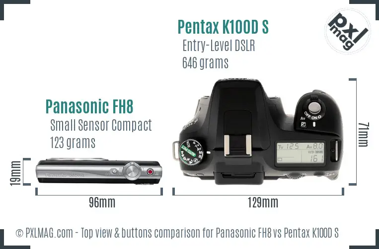 Panasonic FH8 vs Pentax K100D S top view buttons comparison