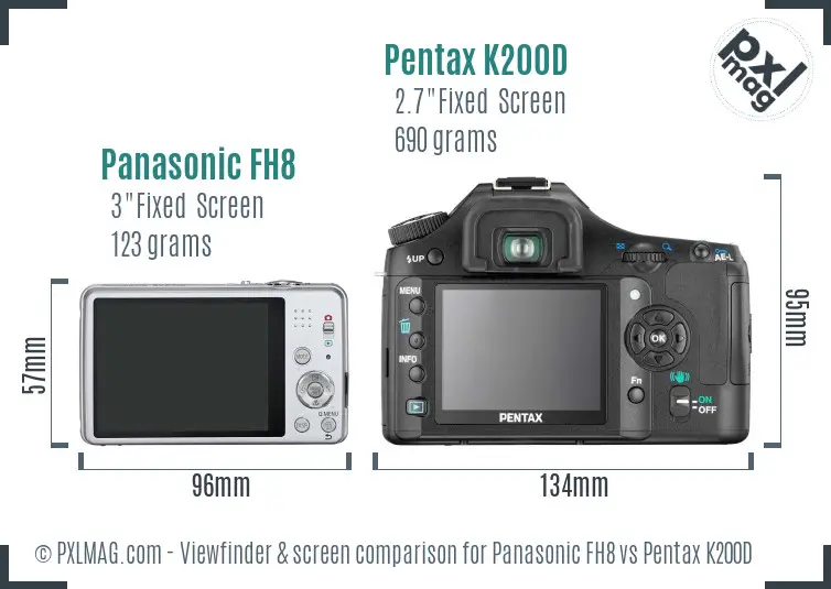 Panasonic FH8 vs Pentax K200D Screen and Viewfinder comparison