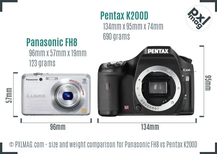Panasonic FH8 vs Pentax K200D size comparison